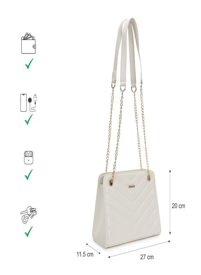 Fastrack Women's Quilted Shoulder Bag with Metal Chain Strap Accents | Main Zip Compartment and Inner Slip and Zip Pockets | Stylish Everyday Bag | Trendy Women's Handbags - Image 4